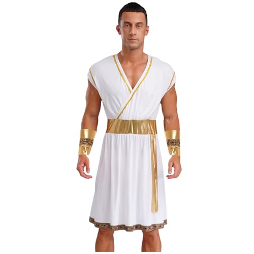 Sywiyi Herren Römer Griechische Antike Kostüm Römische Toga Robe mit Manschetten Halloween Karneval Verkleidung Kostüm Weiß S von Sywiyi