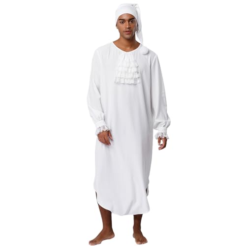 Sywiyi Herren Schlafanzug Pyjama Set Nachtemd Langarm Schlafhemd Robe mit Rüschen Schlafmütze Nachtwäsche Halloween Fasching Kostüm Elfenbein XL Sywiyi Herren Schlafanzug Pyjama Set Nachtemd Langarm Schlafhemd Robe mit Rüschen Schlafmütze Nachtwäsche Halloween Fasching Kostüm Elfenbein XL von Sywiyi