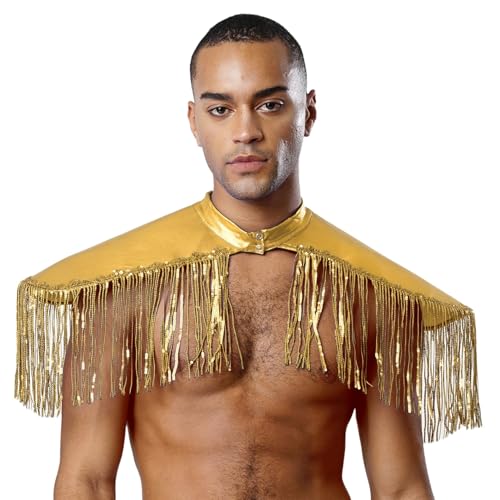 Sywiyi Herren Schulterklappen Schulter Epauletten Epaulet Glänzend Schulter Stück mit Quasten Halloween Disco Kostüm Zubehör Gold Einheitsgröße von Sywiyi