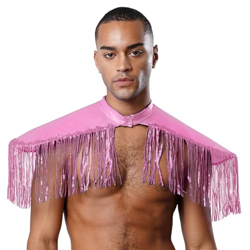 Sywiyi Herren Schulterklappen Schulter Epauletten Epaulet Glänzend Schulter Stück mit Quasten Halloween Disco Kostüm Zubehör Rosa Einheitsgröße von Sywiyi