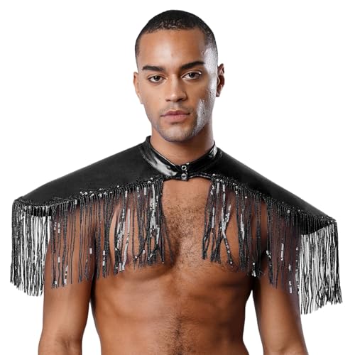 Sywiyi Herren Schulterklappen Schulter Epauletten Epaulet Glänzend Schulter Stück mit Quasten Halloween Disco Kostüm Zubehör Schwarz Einheitsgröße von Sywiyi