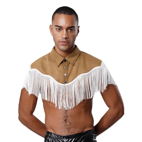 Sywiyi Herren Vintage Western Cowboy Kostüm Wildleder Weste Oberteil mit Quasten Mottoparty Fasching Halloween Cosplay Outfit Braun M Sywiyi Herren Vintage Western Cowboy Kostüm Wildleder Weste Oberteil mit Quasten Mottoparty Fasching Halloween Cosplay Outfit Braun M von Sywiyi
