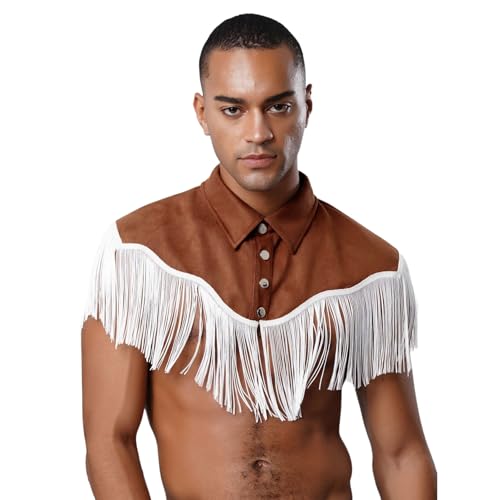 Sywiyi Herren Vintage Western Cowboy Kostüm Wildleder Weste Oberteil mit Quasten Mottoparty Fasching Halloween Cosplay Outfit Dunkelbraun XXL Sywiyi Herren Vintage Western Cowboy Kostüm Wildleder Weste Oberteil mit Quasten Mottoparty Fasching Halloween Cosplay Outfit Dunkelbraun XXL von Sywiyi