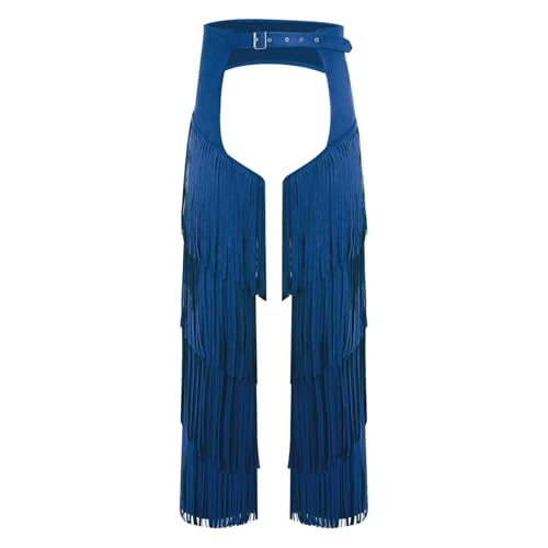 Sywiyi Herren Wildleder Hose Chaps mit Fransen Quasten Vintage Western Cowboy Kostüm Mottoparty Hallowenn Karneval Kostüm Blau S von Sywiyi