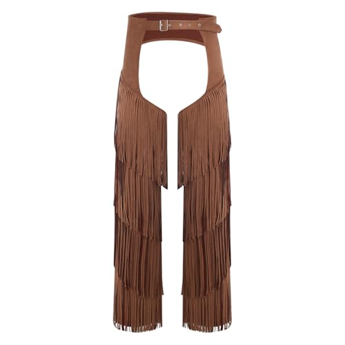 Sywiyi Herren Wildleder Hose Chaps mit Fransen Quasten Vintage Western Cowboy Kostüm Mottoparty Hallowenn Karneval Kostüm Dunkelbraun M von Sywiyi
