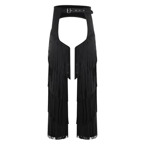 Sywiyi Herren Wildleder Hose Chaps mit Fransen Quasten Vintage Western Cowboy Kostüm Mottoparty Hallowenn Karneval Kostüm Schwarz L von Sywiyi