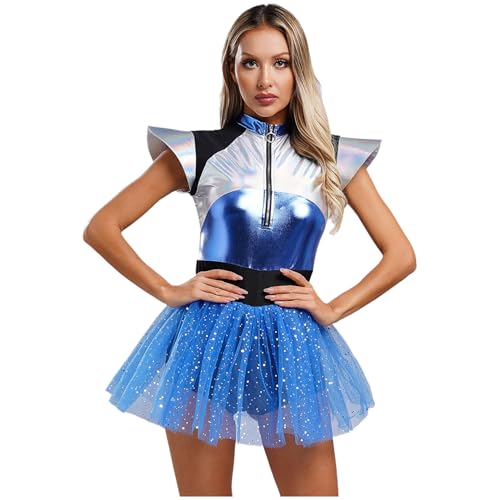 Sywiyi Weltraum Kostüm Astronaut Anzug Kleid mit Tutu Rock Metallic Trikotkleid Ärmellos Halloween Fasching Karneval Kostüm Blau XL Sywiyi Weltraum Kostüm Astronaut Anzug Kleid mit Tutu Rock Metallic Trikotkleid Ärmellos Halloween Fasching Karneval Kostüm Blau XL von Sywiyi