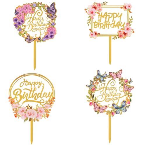 4 Stück Elegante Acryl Blume und Schmetterling Kuchen Dekorationen Set - Wiederverwendbare Topper für Geburtstag, Hochzeit, Jubiläum Party Feiern, Set 1 4 Stück Elegante Acryl Blume und Schmetterling Kuchen Dekorationen Set - Wiederverwendbare Topper für Geburtstag, Hochzeit, Jubiläum Party Feiern, Set 1 von Syzplnwy