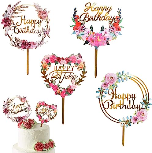 4 Stück Elegante Acryl Blume und Schmetterling Kuchen Dekorationen Set - Wiederverwendbare Topper für Geburtstag, Hochzeit, Jubiläum Party Feiern, Set 2 4 Stück Elegante Acryl Blume und Schmetterling Kuchen Dekorationen Set - Wiederverwendbare Topper für Geburtstag, Hochzeit, Jubiläum Party Feiern, Set 2 von Syzplnwy