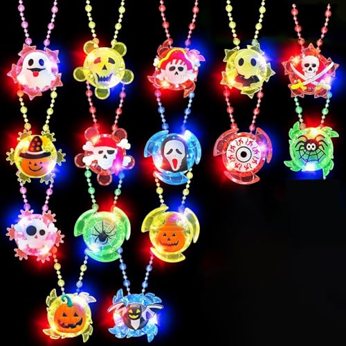 Syzplnwy 15 Stück Halloween Leuchtende Kreisel Halskette Spielzeug - Kinder dekorative hängende Ornament & Geschenk Gefallen von Syzplnwy