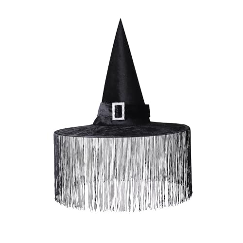 Syzplnwy Halloween Hexenhut - Gefaltete Hexenkappe mit schwarzen Quasten, Festliches Party-Ballkleid Kostümzubehör, Zaubererhut für Halloween-Feier, Motto-Partys & Dress-Up Syzplnwy Halloween Hexenhut - Gefaltete Hexenkappe mit schwarzen Quasten, Festliches Party-Ballkleid Kostümzubehör, Zaubererhut für Halloween-Feier, Motto-Partys & Dress-Up von Syzplnwy