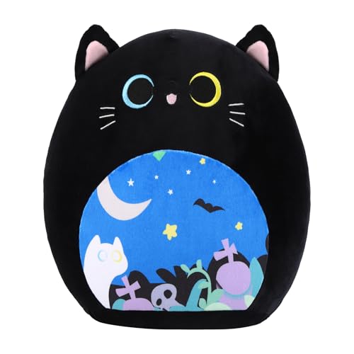 Syzplnwy Happy Birthday Plüschkissen mit Krone, 30 cm, entzückendes Katzen-Stofftier, weiches Kawaii-Puppe, Geschenk für Kinder, Jungen und Mädchen (schwarz) von Syzplnwy