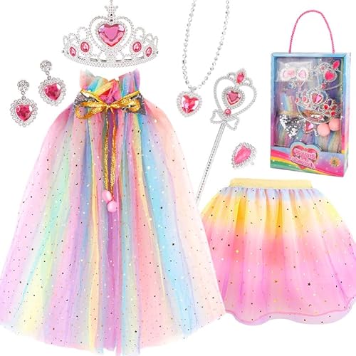 Syzplnwy Kinder Prinzessin Dress Up Set - Regenbogen Cape & Play Kostüm Kleidung für Geburtstagsfeier & Rollenspiel von Syzplnwy