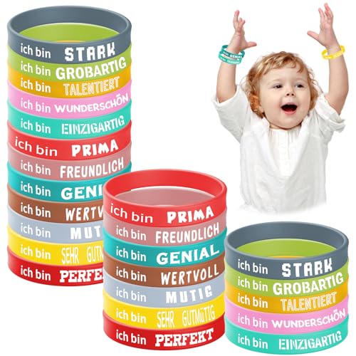 24 Stück Motivationsarmbänder Kinder Deutsch, Silikonarmband mit Gravur, Inspirierende Silikon Armbänder mit Positiven Sprüchen, Mutmacher Geschenk für Teenager Kinder, Abschiedsgeschenk Kinder 24 Stück Motivationsarmbänder Kinder Deutsch, Silikonarmband mit Gravur, Inspirierende Silikon Armbänder mit Positiven Sprüchen, Mutmacher Geschenk für Teenager Kinder, Abschiedsgeschenk Kinder von Szhhrxi