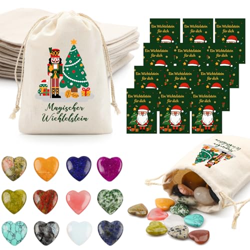 Szhhrxi Magischer Wichtelstein, 12er Kinder Glückssteine mit Edelsteine Jutesäckchen und Magische Steine Kärtchen, Wichtel Zubehör für Weihnachten, Glücksbringer als Geschenk für Kinder (Nikolaus) Szhhrxi Magischer Wichtelstein, 12er Kinder Glückssteine mit Edelsteine Jutesäckchen und Magische Steine Kärtchen, Wichtel Zubehör für Weihnachten, Glücksbringer als Geschenk für Kinder (Nikolaus) von Szhhrxi