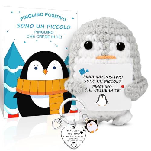 Szhhrxi Positiver Pinguin mit Motivationskarte y Pinguin Schlüsselanhänger, Pinguine Pocket Hug Positive, gestrickt Pinguin, lustige Geschenke für Kinder Damen Mädchen Freundin Kollegen (Grau) von Szhhrxi