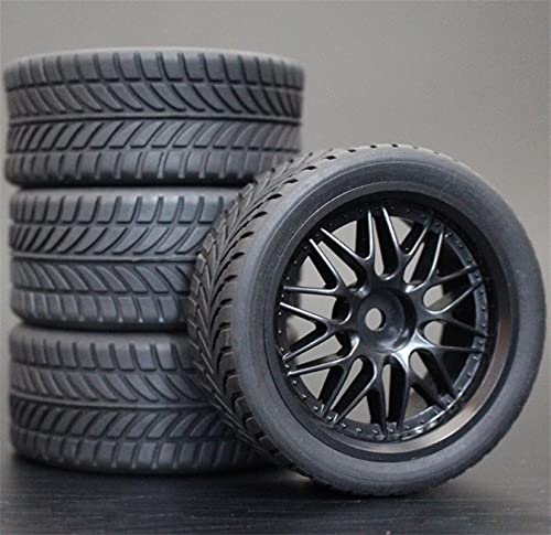 Szwaldaper 4 Stück 26 mm Gummi-RC-Reifen, Felgen, Hex 12, 1:10, for HSP, for HPI, Sprint 2 Drift RS4 On Road 4WD RC-Autoreifen(1013-6085) von Szwaldaper