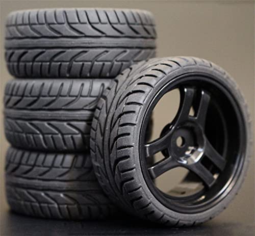 Szwaldaper 4 Stück 26 mm Gummi-RC-Reifen, Felgen, Hex 12, 1:10, for HSP, for HPI, Sprint 2 Drift RS4 On Road 4WD RC-Autoreifen(1034-8002) von Szwaldaper