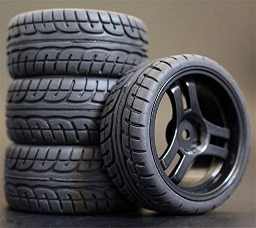 Szwaldaper 4 Stück 26 mm Gummi-RC-Reifen, Felgen, Hex 12, 1:10, for HSP, for HPI, Sprint 2 Drift RS4 On Road 4WD RC-Autoreifen(1034-8003) von Szwaldaper