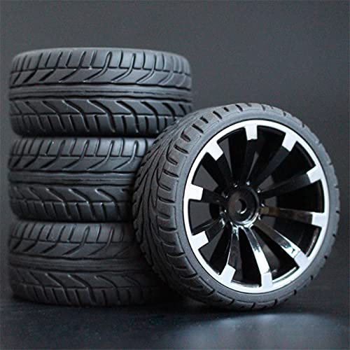 Szwaldaper 4 Stück 26 mm Gummi-RC-Reifen, Felgen, Hex 12, 1:10, for HSP, for HPI, Sprint 2 Drift RS4 On Road 4WD RC-Autoreifen(601b-8002) von Szwaldaper