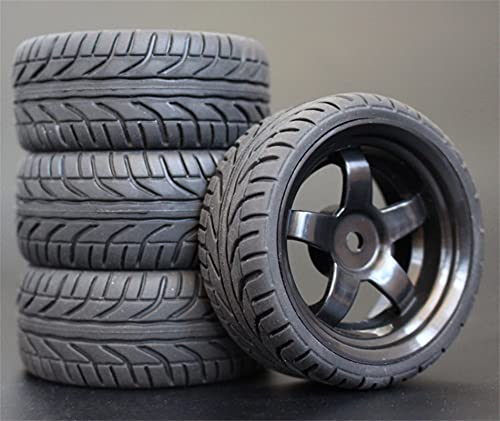 Szwaldaper 4 Stück 26 mm Gummi-RC-Reifen, Felgen, Hex 12, 1:10, for HSP, for HPI, Sprint 2 Drift RS4 On Road 4WD RC-Autoreifen(6030-8002) von Szwaldaper