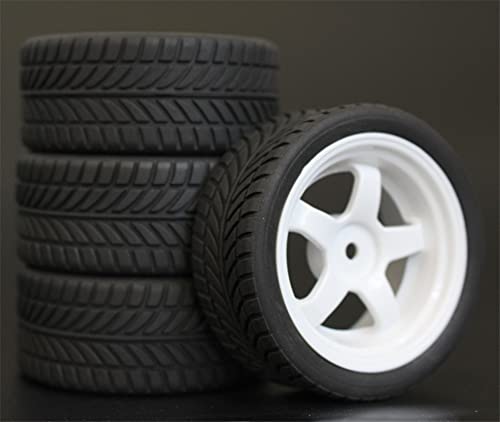 Szwaldaper 4 Stück 26 mm Gummi-RC-Reifen, Felgen, Hex 12, 1:10, for HSP, for HPI, Sprint 2 Drift RS4 On Road 4WD RC-Autoreifen(6034-6085) von Szwaldaper