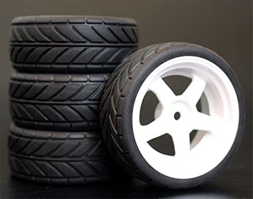 Szwaldaper 4 Stück 26 mm Gummi-RC-Reifen, Felgen, Hex 12, 1:10, for HSP, for HPI, Sprint 2 Drift RS4 On Road 4WD RC-Autoreifen(6034-6086) von Szwaldaper