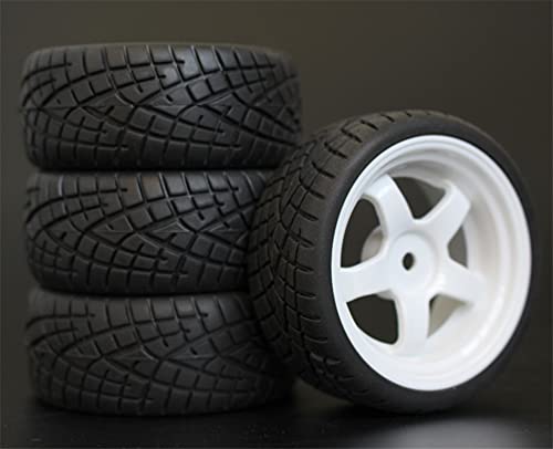 Szwaldaper 4 Stück 26 mm Gummi-RC-Reifen, Felgen, Hex 12, 1:10, for HSP, for HPI, Sprint 2 Drift RS4 On Road 4WD RC-Autoreifen(6034-8001) von Szwaldaper