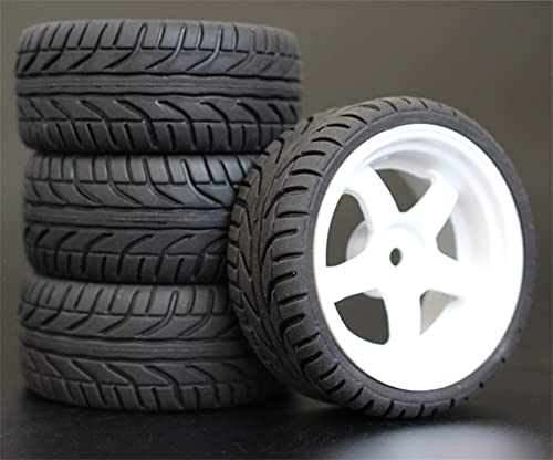 Szwaldaper 4 Stück 26 mm Gummi-RC-Reifen, Felgen, Hex 12, 1:10, for HSP, for HPI, Sprint 2 Drift RS4 On Road 4WD RC-Autoreifen(6034-8002) von Szwaldaper