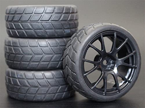 Szwaldaper 4 Stück 26 mm Gummi-RC-Reifen, Felgen, Hex 12, 1:10, for HSP, for HPI, Sprint 2 Drift RS4 On Road 4WD RC-Autoreifen(9060-6083) von Szwaldaper