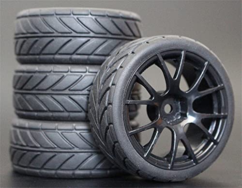 Szwaldaper 4 Stück 26 mm Gummi-RC-Reifen, Felgen, Hex 12, 1:10, for HSP, for HPI, Sprint 2 Drift RS4 On Road 4WD RC-Autoreifen(9060-6086) von Szwaldaper