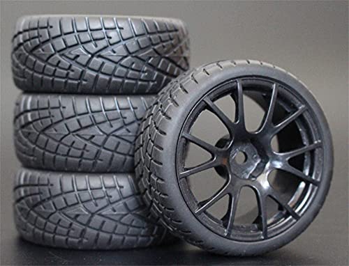 Szwaldaper 4 Stück 26 mm Gummi-RC-Reifen, Felgen, Hex 12, 1:10, for HSP, for HPI, Sprint 2 Drift RS4 On Road 4WD RC-Autoreifen(9060-8001) von Szwaldaper