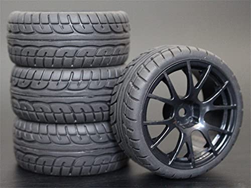Szwaldaper 4 Stück 26 mm Gummi-RC-Reifen, Felgen, Hex 12, 1:10, for HSP, for HPI, Sprint 2 Drift RS4 On Road 4WD RC-Autoreifen(9060-8003) von Szwaldaper