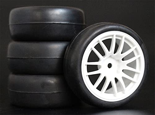 Szwaldaper 4 Stück 26 mm Gummi-RC-Reifen, Felgen, Hex 12, 1:10, for HSP, for HPI, Sprint 2 Drift RS4 On Road 4WD RC-Autoreifen(9063-6018) von Szwaldaper