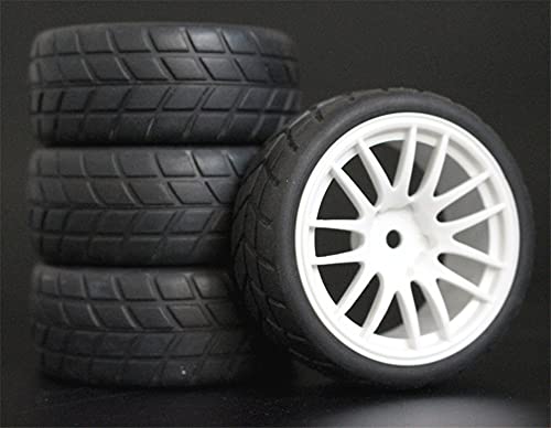 Szwaldaper 4 Stück 26 mm Gummi-RC-Reifen, Felgen, Hex 12, 1:10, for HSP, for HPI, Sprint 2 Drift RS4 On Road 4WD RC-Autoreifen(9063-6083) von Szwaldaper