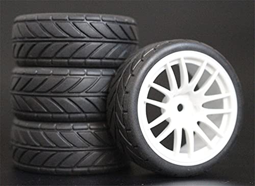 Szwaldaper 4 Stück 26 mm Gummi-RC-Reifen, Felgen, Hex 12, 1:10, for HSP, for HPI, Sprint 2 Drift RS4 On Road 4WD RC-Autoreifen(9063-6086) von Szwaldaper