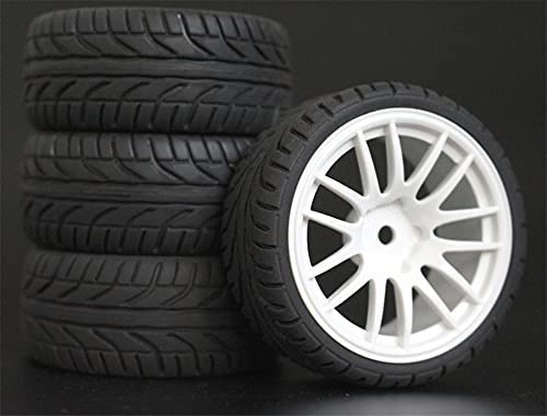 Szwaldaper 4 Stück 26 mm Gummi-RC-Reifen, Felgen, Hex 12, 1:10, for HSP, for HPI, Sprint 2 Drift RS4 On Road 4WD RC-Autoreifen(9063-8002) von Szwaldaper