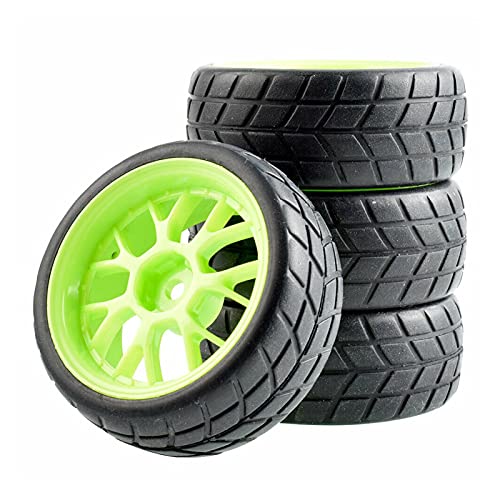 Szwaldaper 4-teiliges Gummireifen-ABS-Rad, for HSP, for HPI, 1:10 On-Road Car RC 907-6083 RC-Autoreifen(Green Wheel) von Szwaldaper