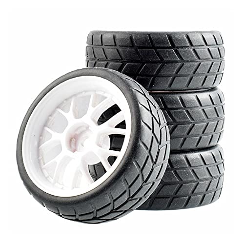 Szwaldaper 4-teiliges Gummireifen-ABS-Rad, for HSP, for HPI, 1:10 On-Road Car RC 907-6083 RC-Autoreifen(White Wheel) von Szwaldaper