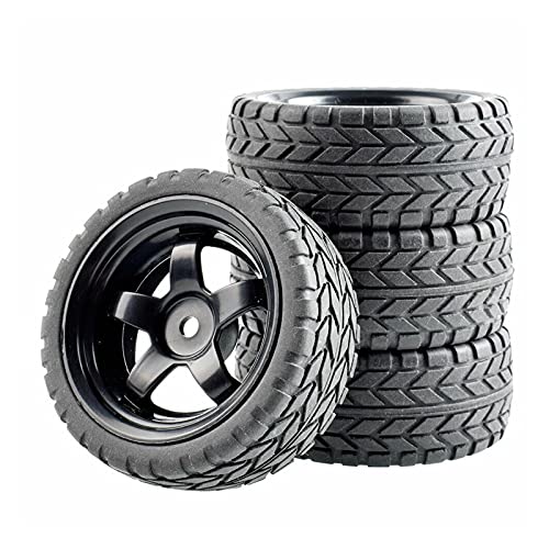 Szwaldaper 4-teiliges Gummireifen-ABS-Rad, for HSP, for HPI, 1:10 On-Road Car Racing RC 6030-6017 RC-Autoreifen(Black Wheel) von Szwaldaper