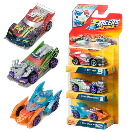 T-Racers Mix ´N Race 3er Pack - 3er Pack Sammelautos Jedes Auto kann mit austauschbaren Teilen und Rädern in Zwei Teile geteilt Werden Pack 3/4 von T-Racers