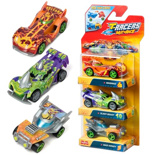 T-Racers Mix ´N Race 3er Pack - 3er Pack Sammelautos Jedes Auto kann mit austauschbaren Teilen und Rädern in Zwei Teile geteilt Werden Pack 1/4 von T-Racers