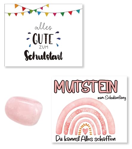 T TAKONE Mutstein Für Kinder Einschulung – Rosa Glücksstein Mit Grußkarte & Glückwunsch – Einschulung Geschenk Für Mädchen 2025 Schultüte (Mädchen) von T TAKONE