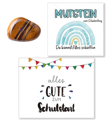 T TAKONE Mutstein Für Kinder Einschulung – Tigerauge Glücksstein Mit Grußkarte & Glückwunschkarte – Einschulung Geschenk Für Jungen 2025 Schultüte(Junge) von T TAKONE