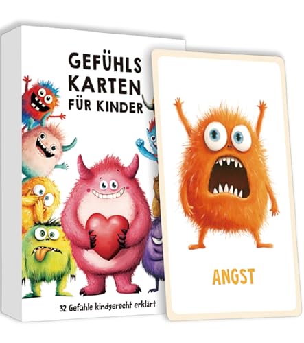 TAKONE Gefühlskarten Für Kinder Monster – 32 Emotionskarten Mit Erklärungstexten – Pädagogisch Wertvoll Für Kita, Grundschule & Zuhause (Mood Cards) von T TAKONE