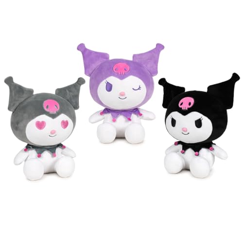 Kuromi Kuscheltier – Plüschfigur im Hello Kitty Stil – Zwinkernd, Classic & mit Herzaugen – In 18 cm oder 24 cm – Weiches Stofftier für Kinder & Fans – Aus 100% Polyester (3er Set 18 cm) von TA&MA
