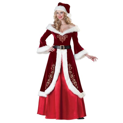 TADALU Weihnachtsmann Kostüm Herren und Weihnachtsmann Damen luxuriöses Kleid,Weihnachtsparty Kostüme,Cosplay-Kleid,Outfit für Erwachsene (Herren: 9 Stück; Damen: 3 Stück) B,XL von TADALU