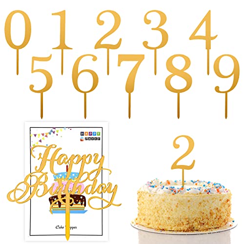 TAFACE 11-teiliges Acryl-Kuchendekorationsset, Golden, mit 10 Nummer-Plug-Ins (10 x 4 cm) und 1 'Alles Gute zum Geburtstag' Plug-In (14 x 12 cm), geeignet für Geburtstage, Jubiläen und Hochzeiten von TAFACE