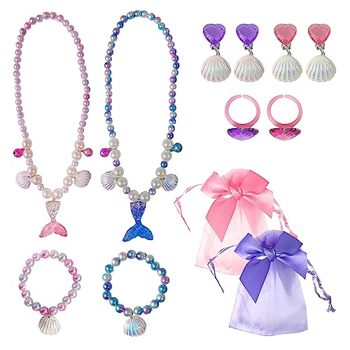 TAFACE 2-teiliger Mädchenschmuck, Muschel-Meerjungfrau-Perlenkette, Armband, Ring, Ohrringe, 4-teiliges Set, Perlenverzierung, Geburtstagsgeschenk mit 2 Aufbewahrungsbändern TAFACE 2-teiliger Mädchenschmuck, Muschel-Meerjungfrau-Perlenkette, Armband, Ring, Ohrringe, 4-teiliges Set, Perlenverzierung, Geburtstagsgeschenk mit 2 Aufbewahrungsbändern von TAFACE