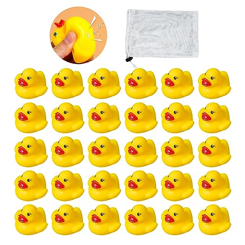 30 Stück gelbe Mini-Enten mit Netzbeutel mit Kordelzug, Quietschende Enten aus Gummi, Duschspielzeug für Kinder, Partydekoration 30 Stück gelbe Mini-Enten mit Netzbeutel mit Kordelzug, Quietschende Enten aus Gummi, Duschspielzeug für Kinder, Partydekoration von TAFACE